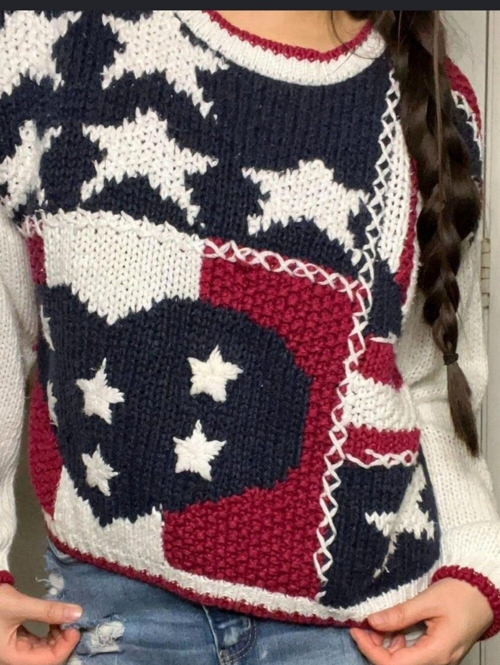 Vintage Nuggets Stars & Stripes Chunky Knit Crewneck Sweater, Size Medium